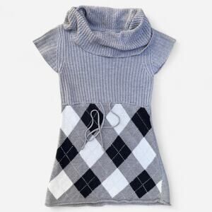 Piper and Blue Vintage Short Sleeve Cowl Neck Argyle Sweater Office Siren